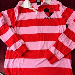 Harley Quinn Women's Red and Pink Striped Long Sleeve Top